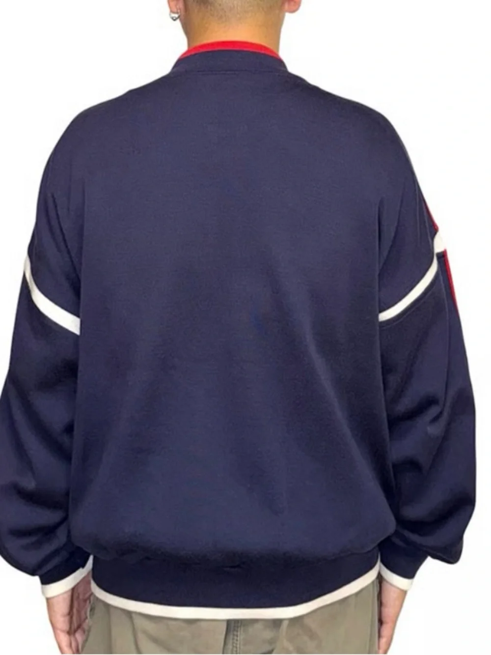 Vintage Dior Men’s Blue Zip-Up Track Jacket with Red and White Trim